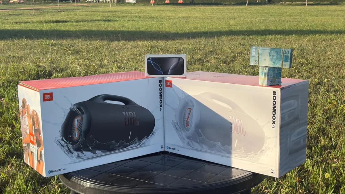 CENTENA : IPHONE 16 PRO MAX + 02 JBL BOOMBOX 4 OU 15.000,00 SORTEIO 25 DE ABRIL