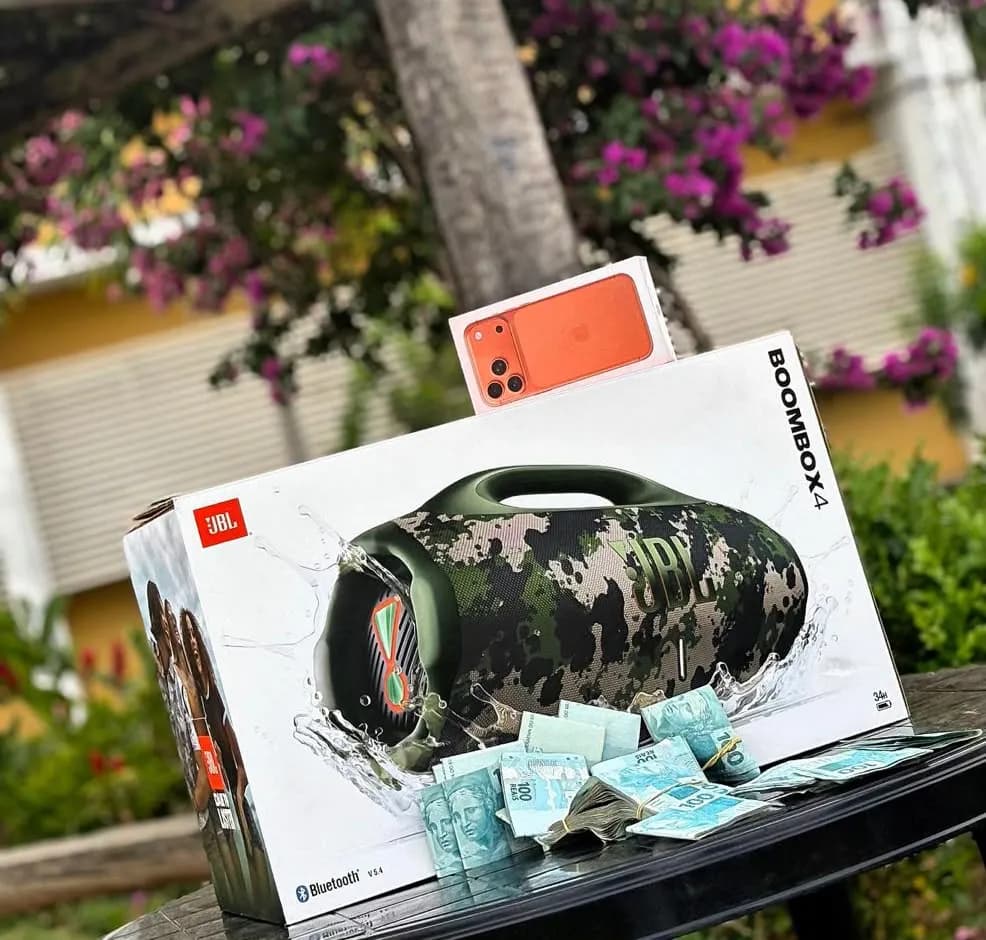 CENTENA : IPHONE 17 PRO MAX + JBL BOOMBOX 4 OU 15.000,00 SORTEIO 26 DE JULHO